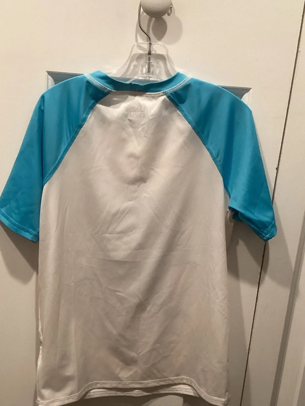 Lands' End White & Aqua Boys' Shark Swim Top kids size 6-7